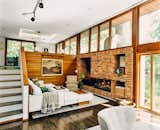 A brick hearth designed by Winter was updated with a gas fireplace. The couple redid the kitchen without enlarging it, in an effort to stay true to Winter’s plan. "We were trying to do a modern version of what would feel right in a house designed in the ’70s," explains Rick.