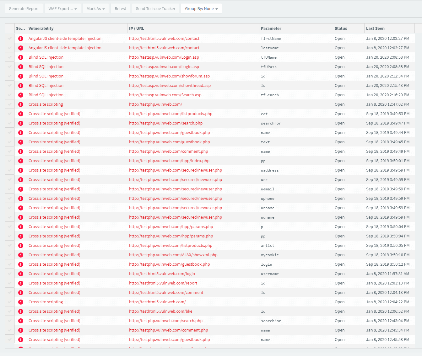 Vulnerabiltiies screenshot