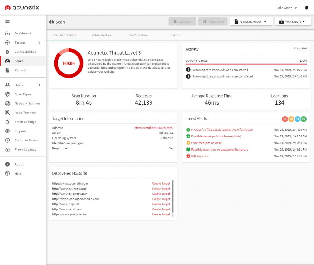 Acunetix web vulnerability scanner